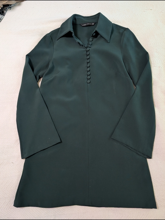 Zara Dresses & Skirts - Zara Dark Green Long-Sleeve Shirt Dress with Covered Buttons